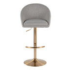 Matisse High Back Adjustable Barstool - Set of 2 - Gold Metal, Grey Fabric