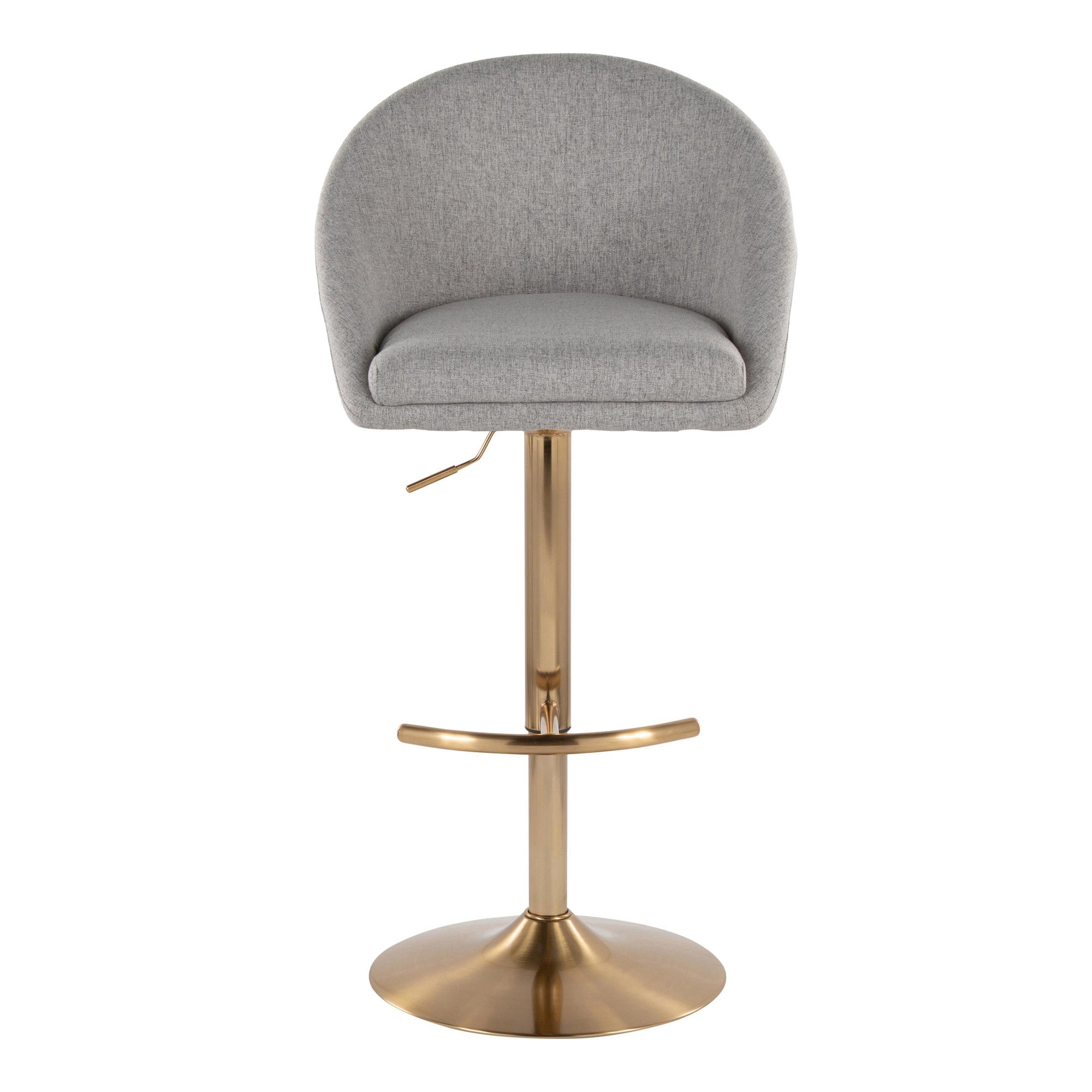 Matisse High Back Adjustable Barstool - Set of 2 - Gold Metal, Grey Fabric