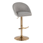 Matisse High Back Adjustable Barstool - Set of 2 - Gold Metal, Grey Fabric