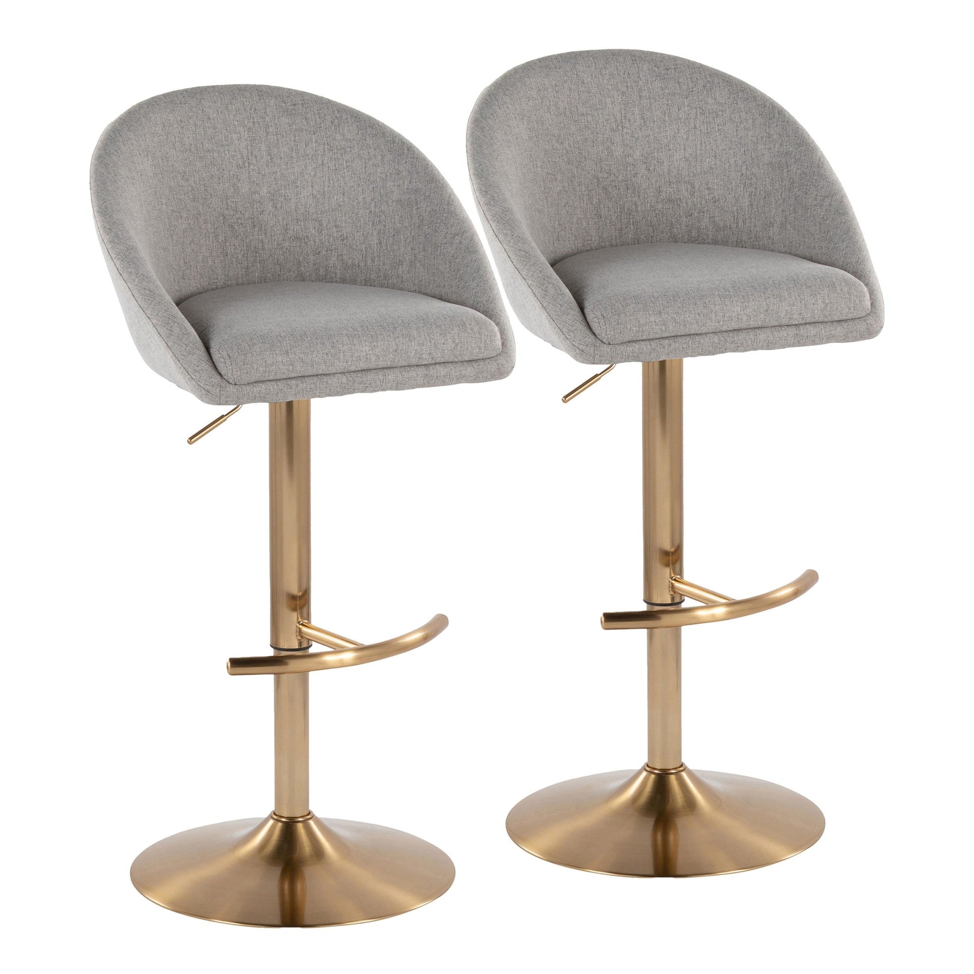 Matisse High Back Adjustable Barstool - Set of 2 - Gold Metal, Grey Fabric