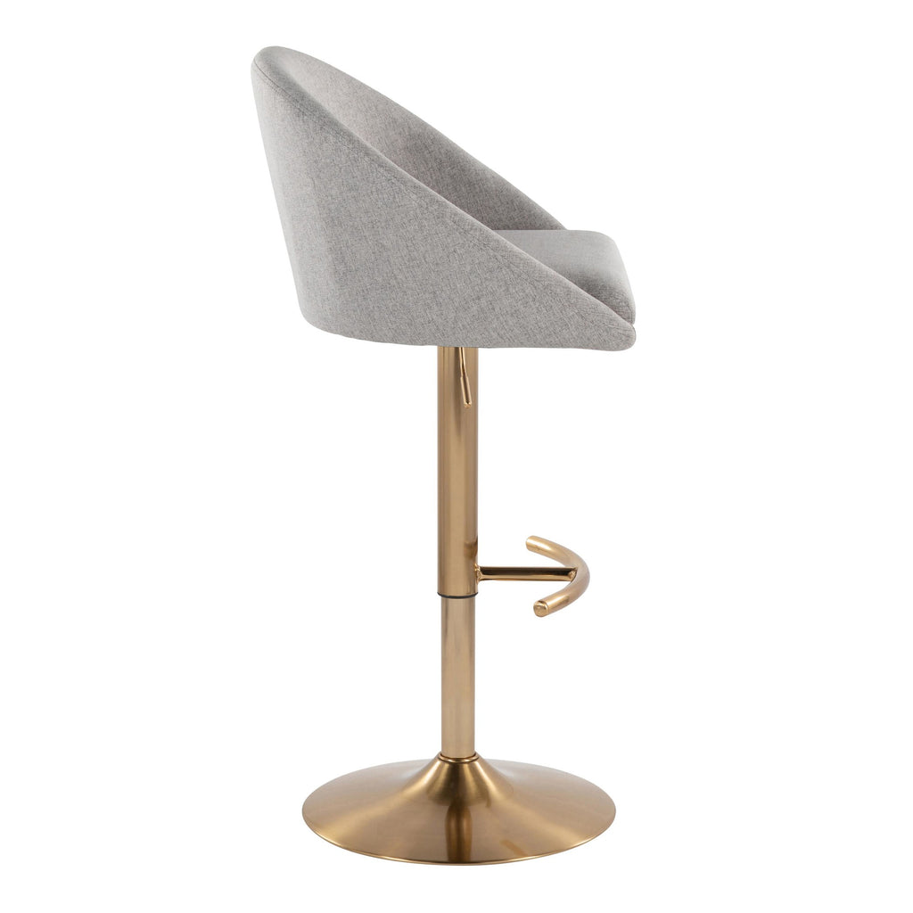 Matisse High Back Adjustable Barstool - Set of 2 - Gold Metal, Grey Fabric