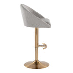 Matisse High Back Adjustable Barstool - Set of 2 - Gold Metal, Grey Fabric