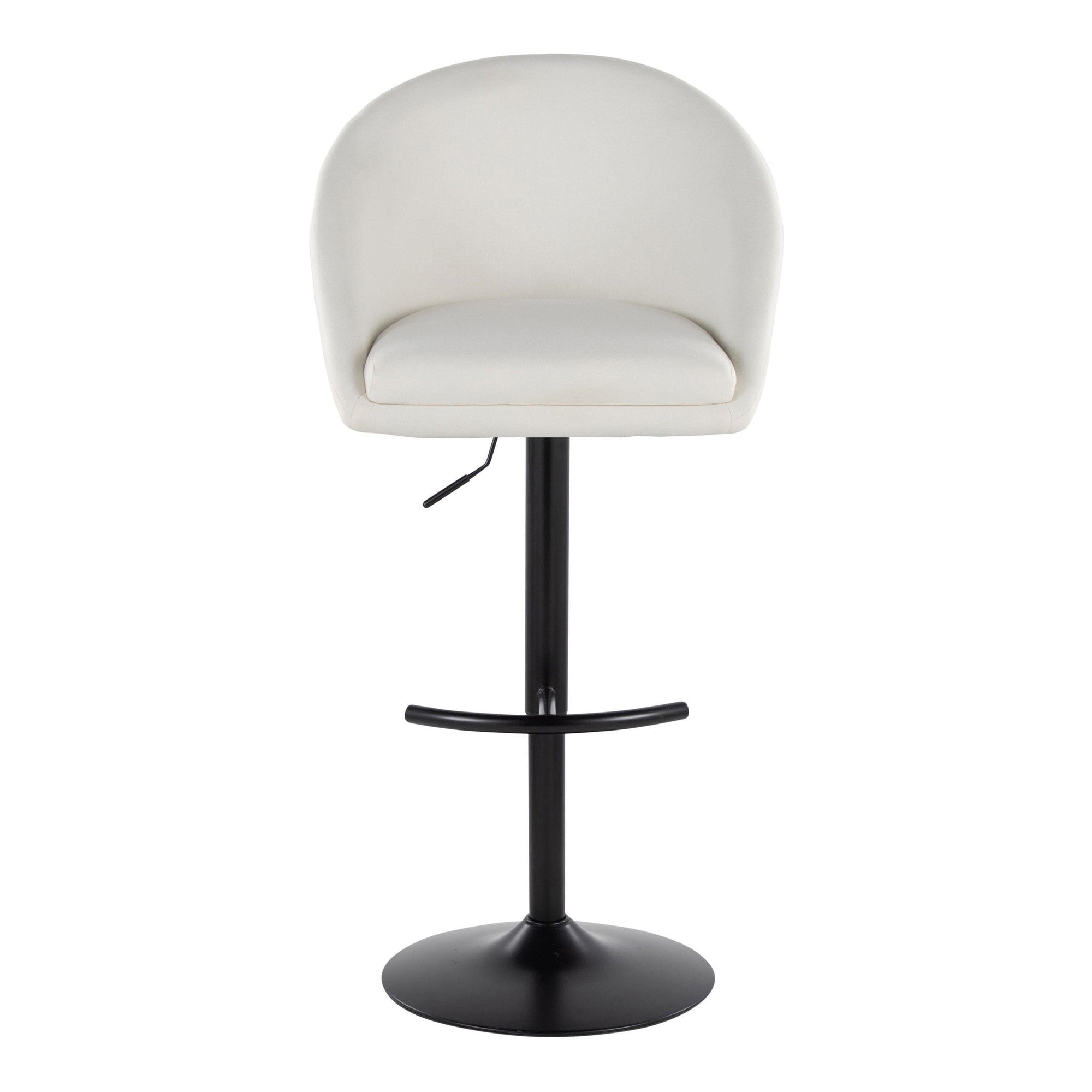 Matisse High Back Adjustable Barstool - Set of 2 - Black Metal, Cream Fabric