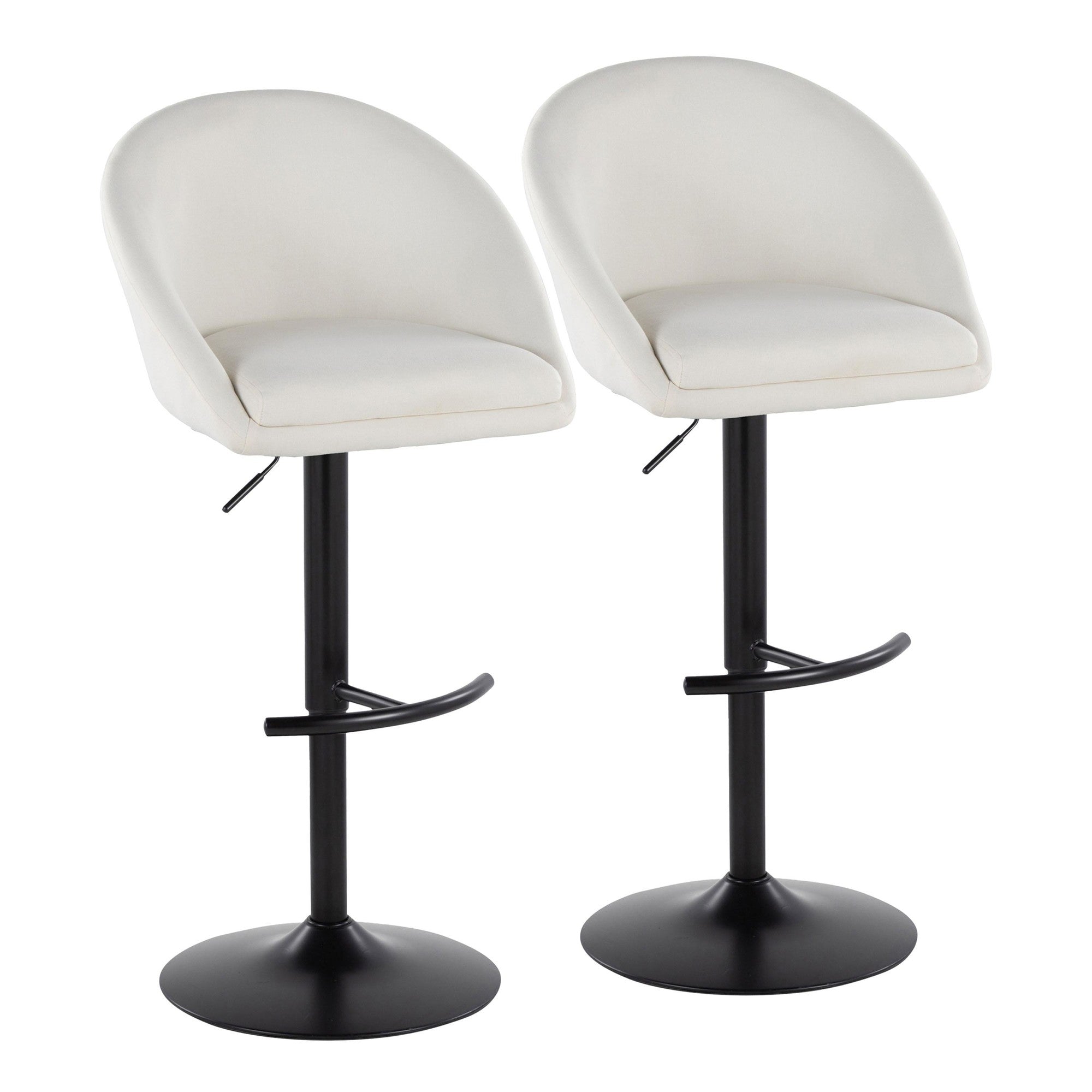 Matisse High Back Adjustable Barstool - Set of 2 - Black Metal, Cream Fabric