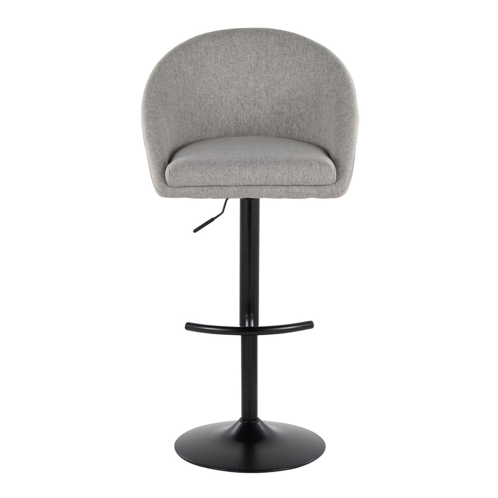 Matisse High Back Adjustable Barstool - Set of 2 - Black Metal, Grey Fabric