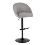 Matisse High Back Adjustable Barstool - Set of 2 - Black Metal, Grey Fabric