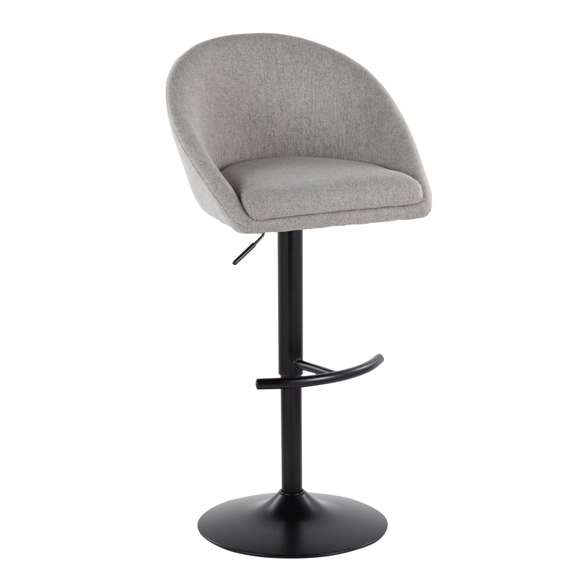 Matisse High Back Adjustable Barstool - Set of 2 - Black Metal, Grey Fabric