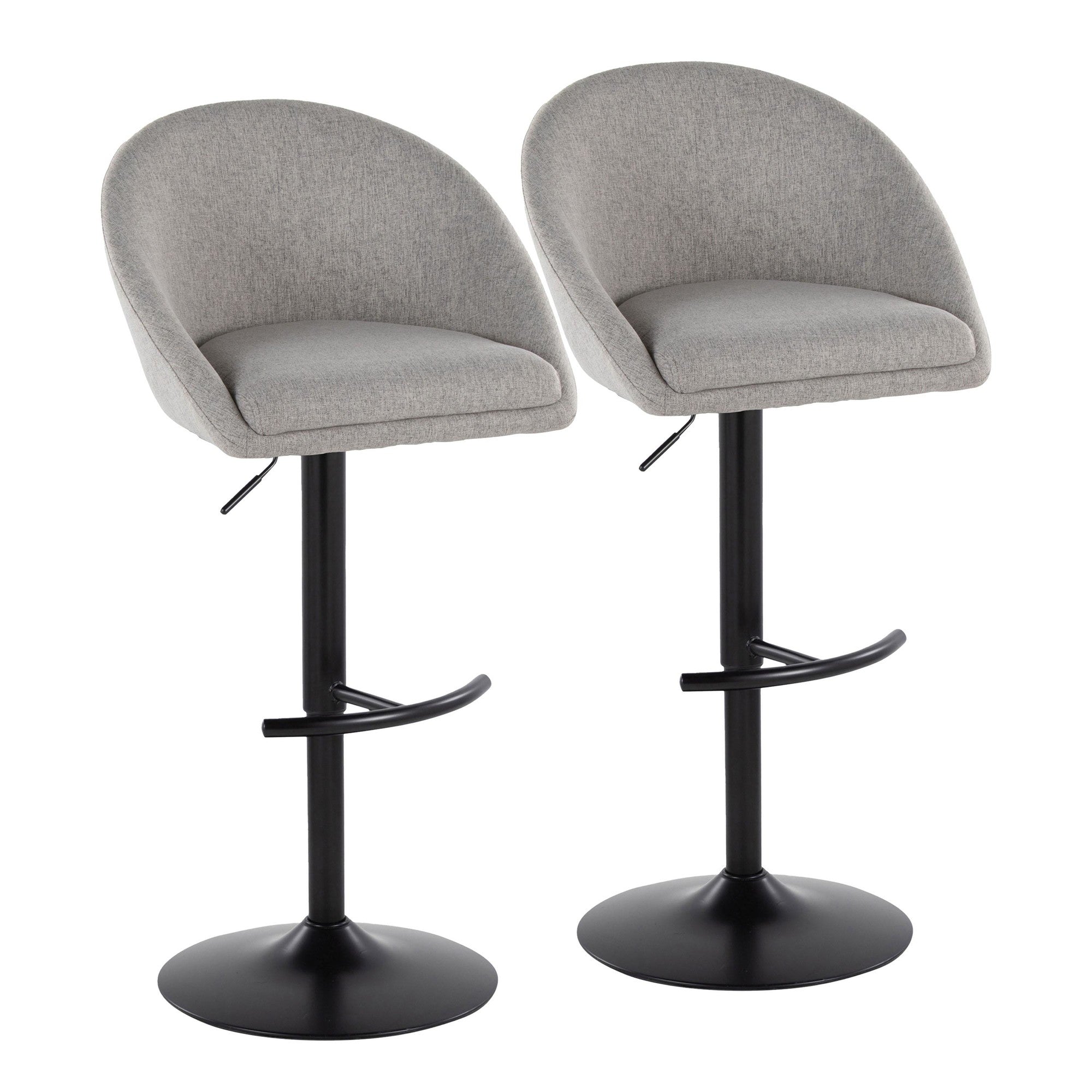 Matisse High Back Adjustable Barstool - Set of 2 - Black Metal, Grey Fabric