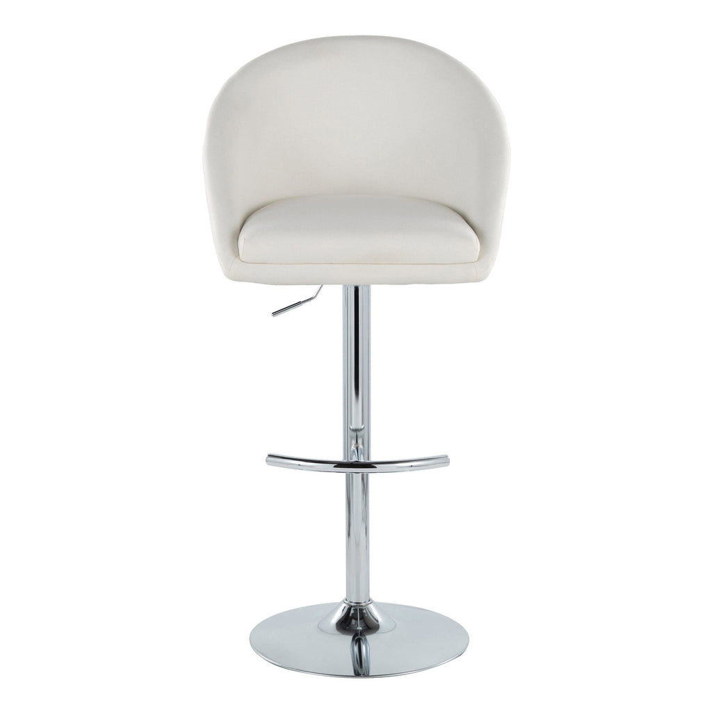 Matisse High Back Adjustable Barstool - Set of 2 - Chrome Metal, Cream Fabric