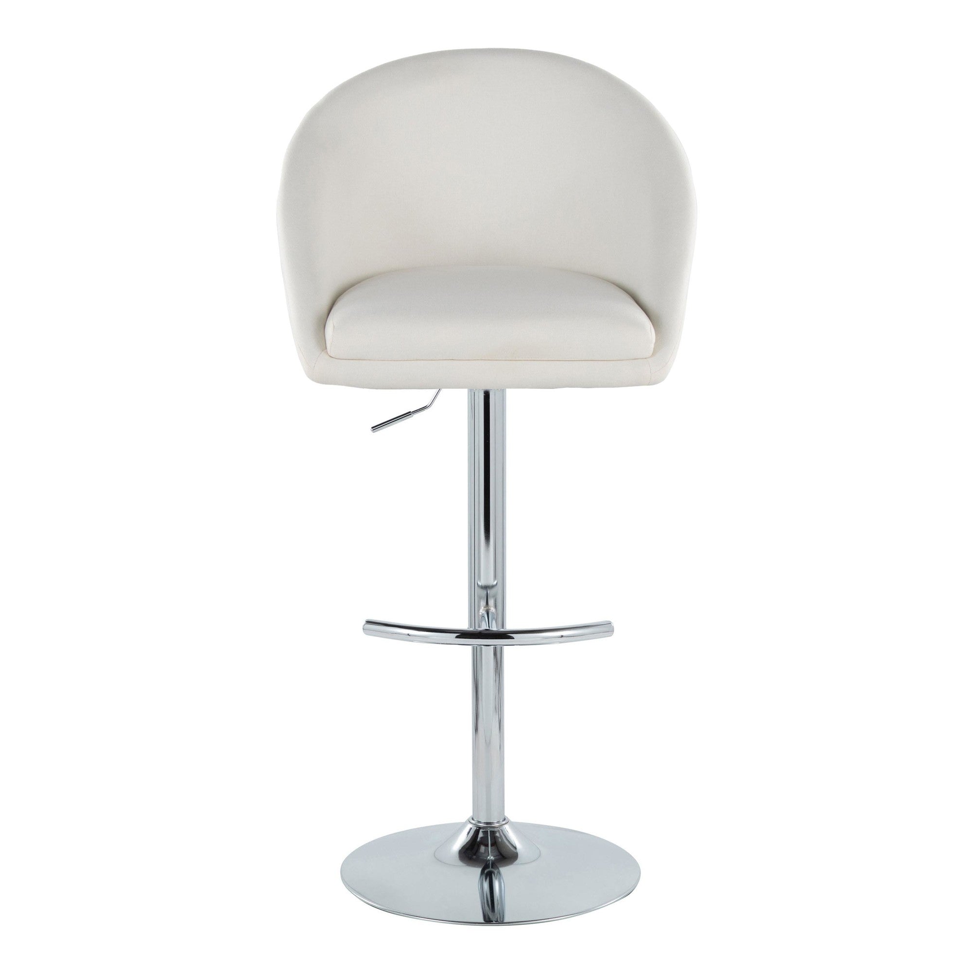 Matisse High Back Adjustable Barstool - Set of 2 - Chrome Metal, Cream Fabric