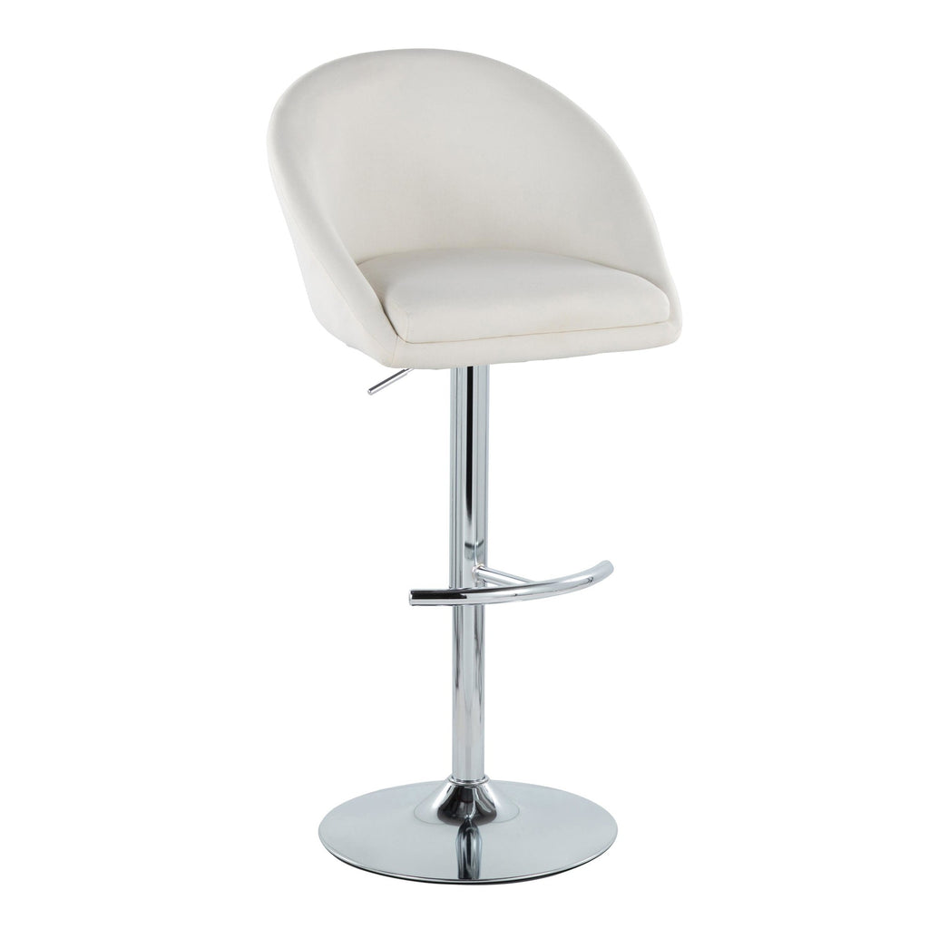 Matisse High Back Adjustable Barstool - Set of 2 - Chrome Metal, Cream Fabric