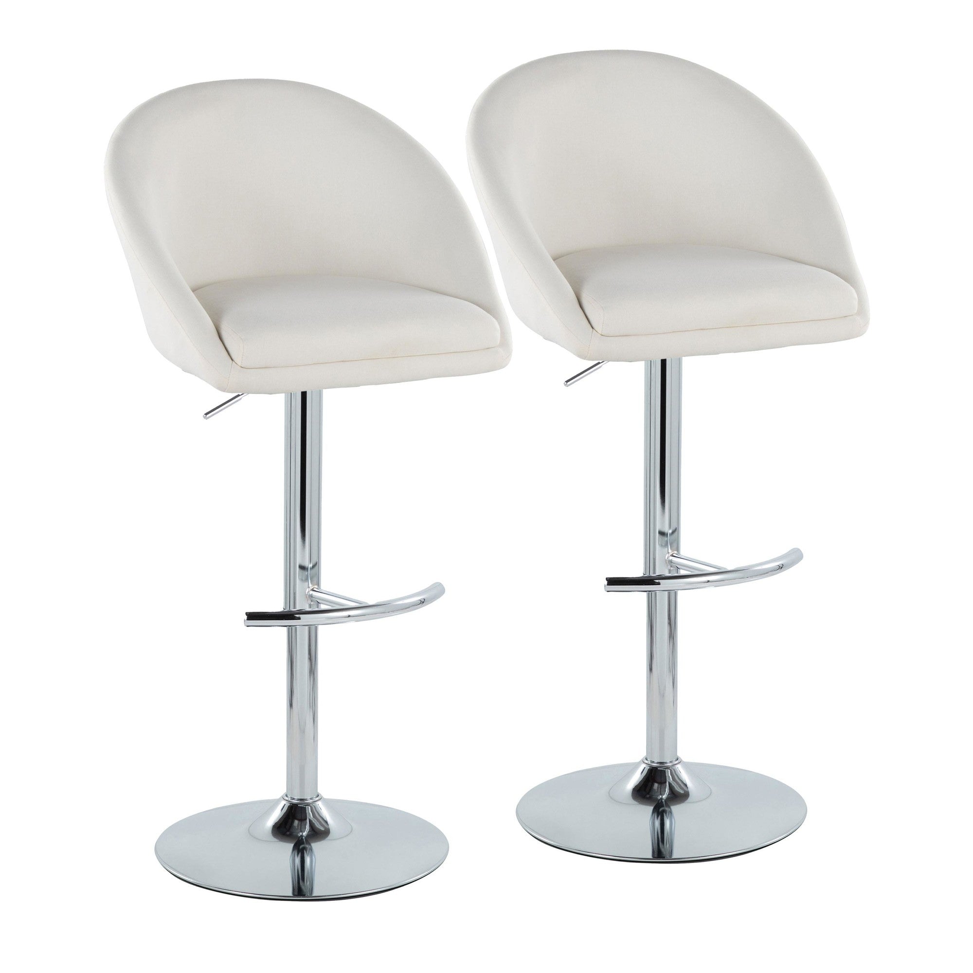 Matisse High Back Adjustable Barstool - Set of 2 - Chrome Metal, Cream Fabric