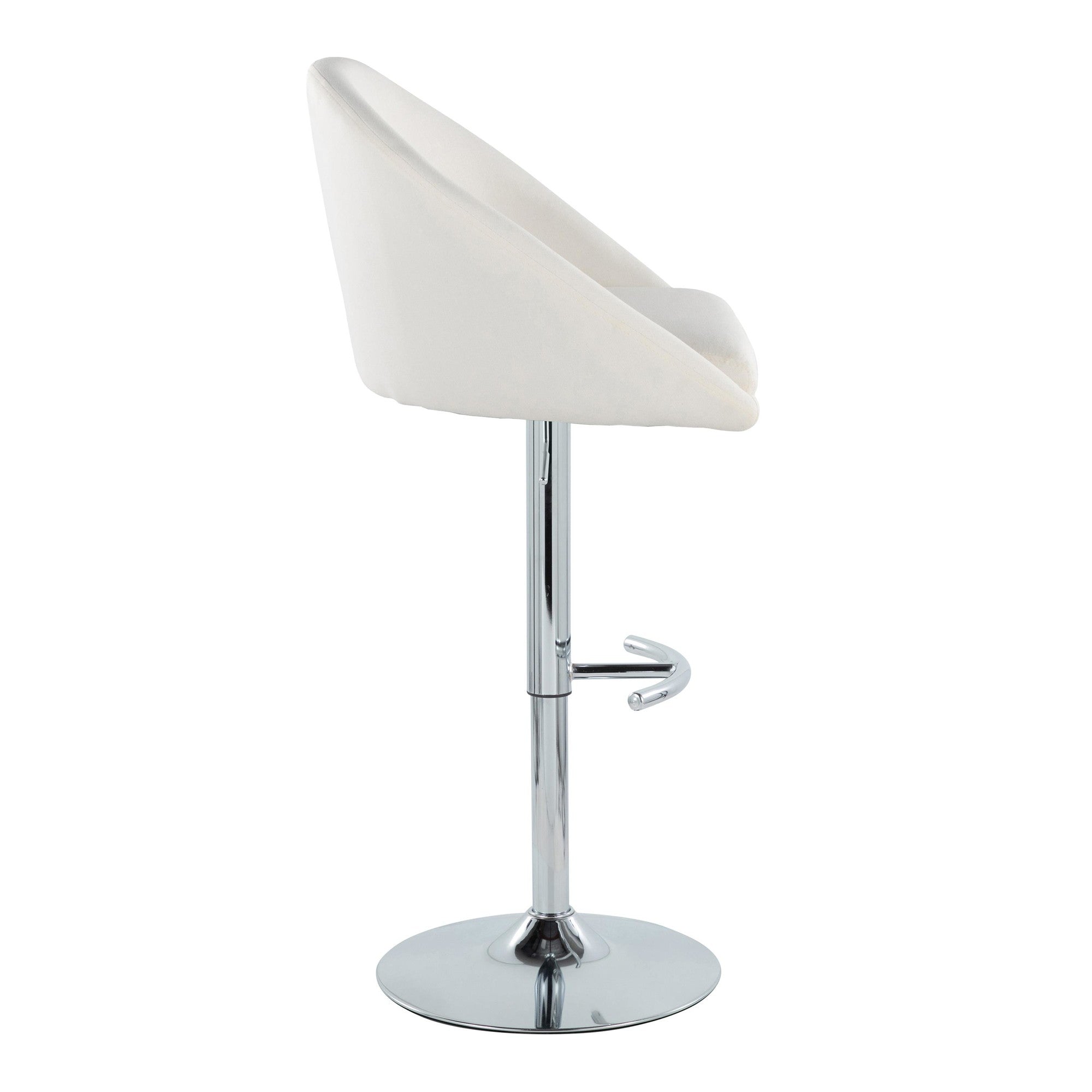 Matisse High Back Adjustable Barstool - Set of 2 - Chrome Metal, Cream Fabric