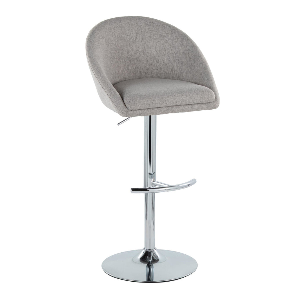 Matisse High Back Adjustable Barstool - Set of 2 - Chrome Metal, Grey Fabric