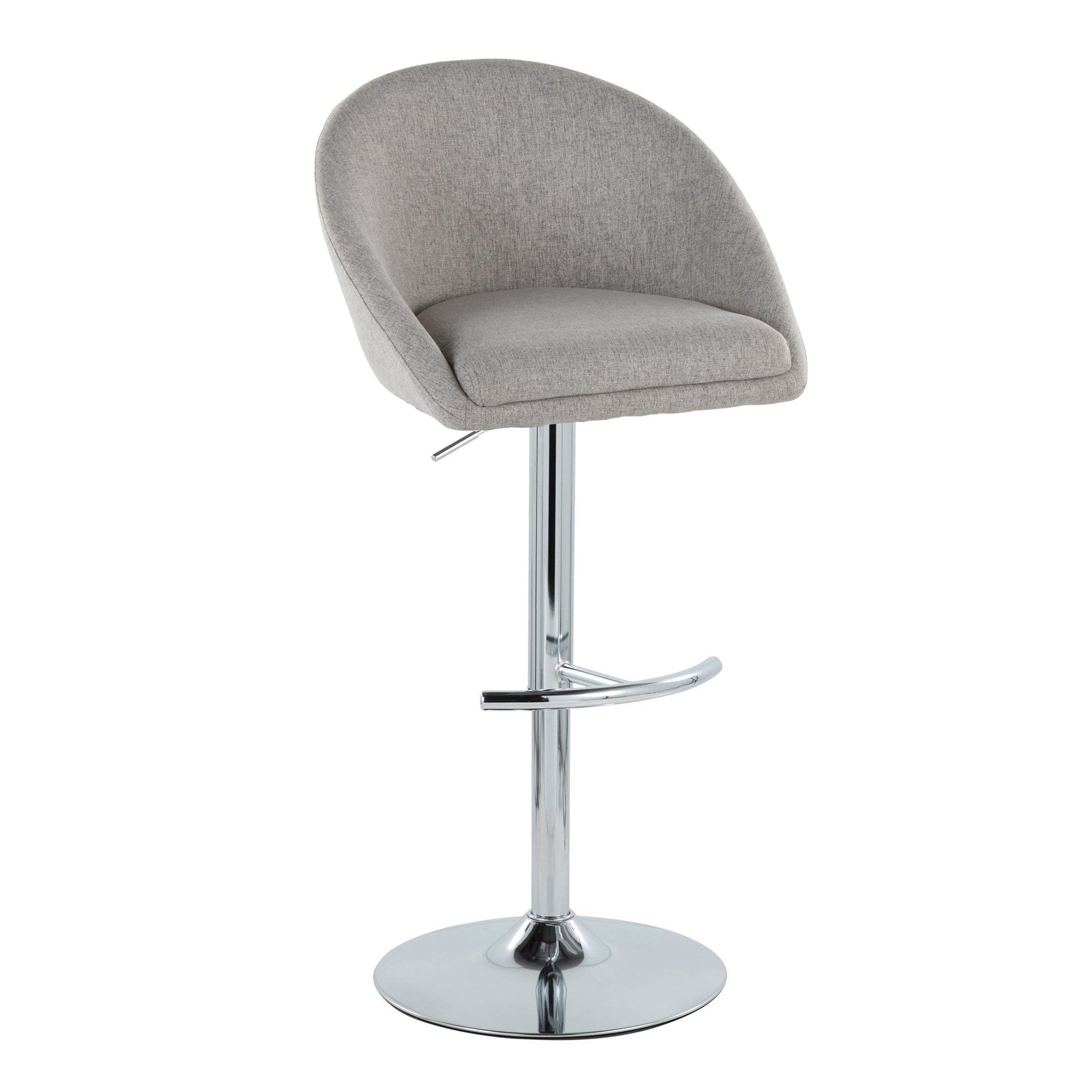 Matisse High Back Adjustable Barstool - Set of 2 - Chrome Metal, Grey Fabric