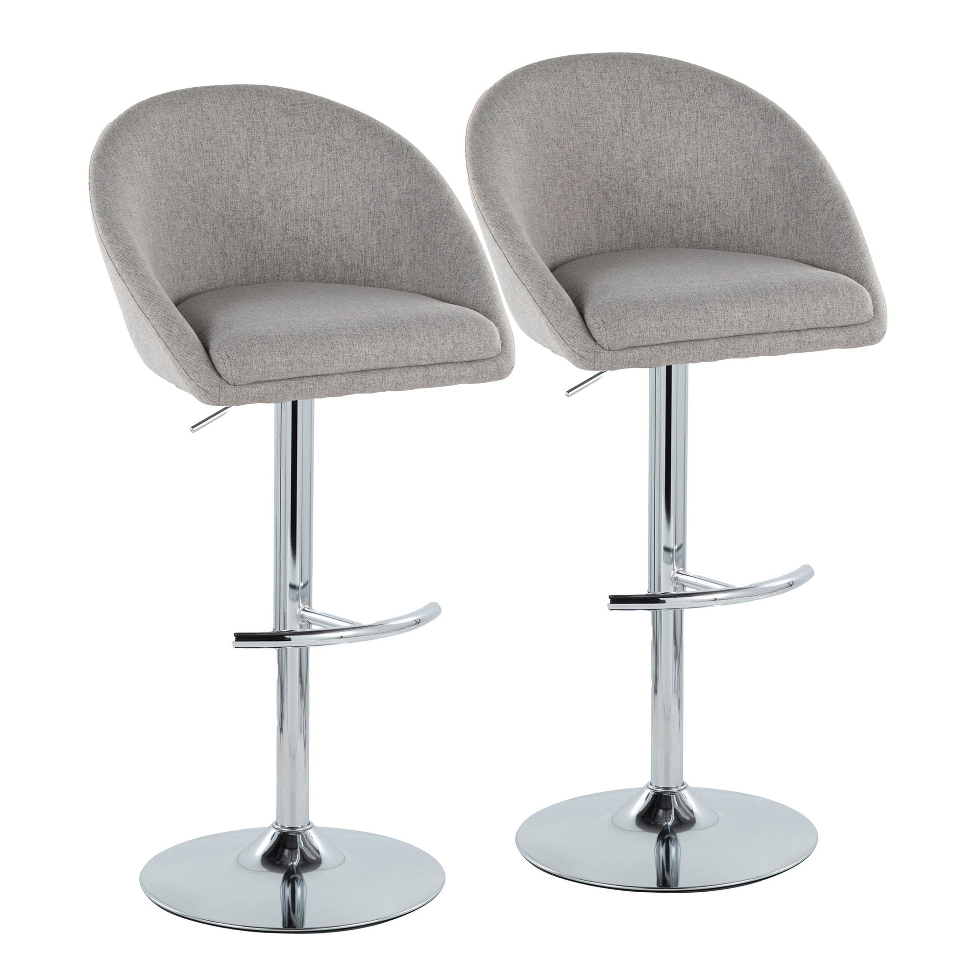 Matisse High Back Adjustable Barstool - Set of 2 - Chrome Metal, Grey Fabric