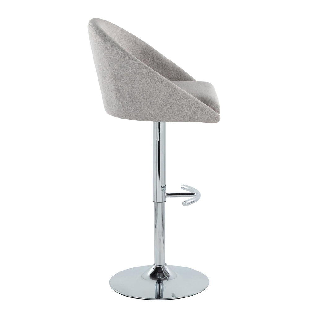 Matisse High Back Adjustable Barstool - Set of 2 - Chrome Metal, Grey Fabric