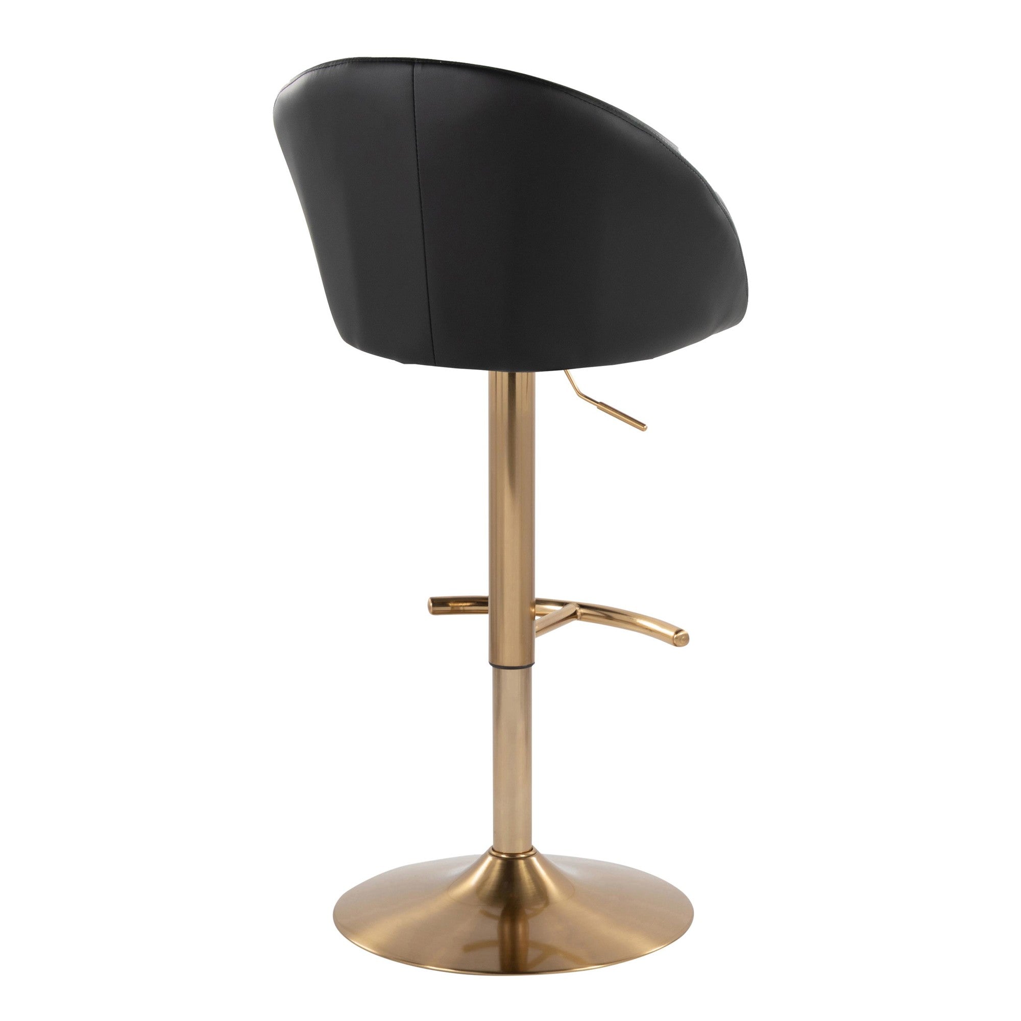Matisse High Back Adjustable Barstool - Set of 2 - Gold Metal, Black PU