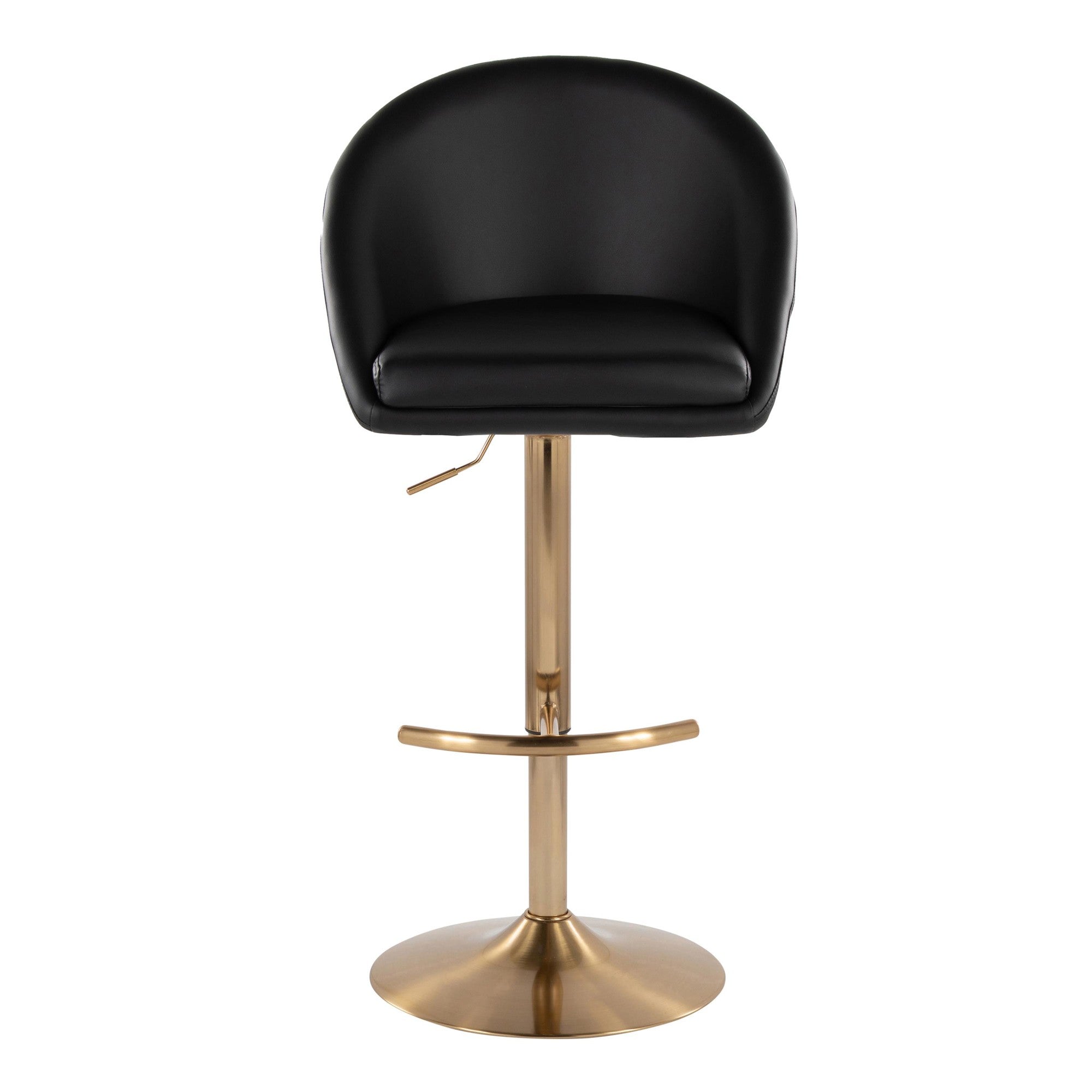 Matisse High Back Adjustable Barstool - Set of 2 - Gold Metal, Black PU