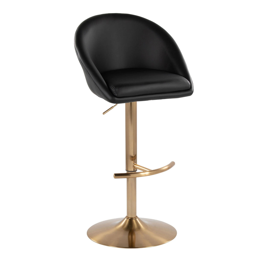 Matisse High Back Adjustable Barstool - Set of 2 - Gold Metal, Black PU