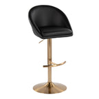 Matisse High Back Adjustable Barstool - Set of 2 - Gold Metal, Black PU