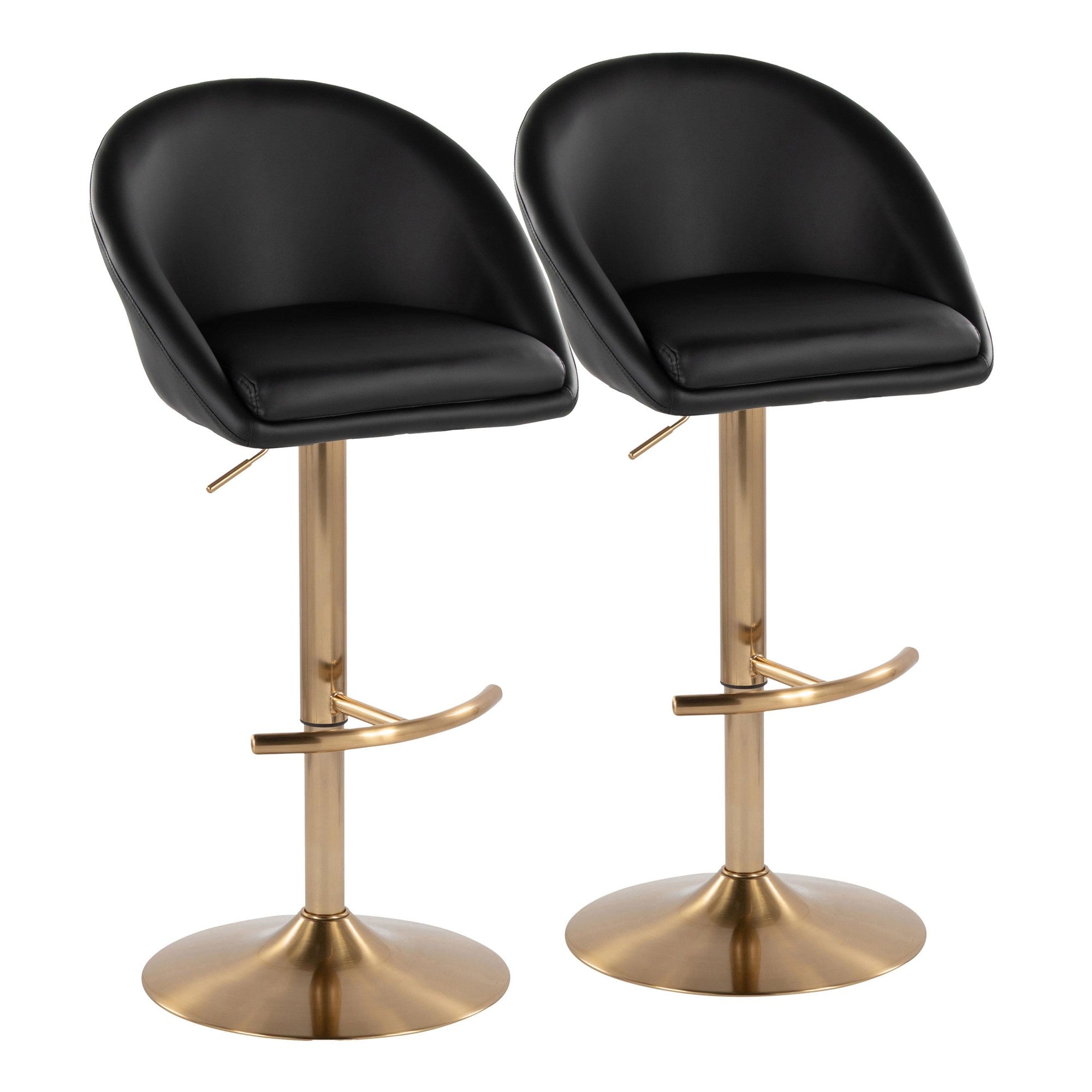 Matisse High Back Adjustable Barstool - Set of 2 - Gold Metal, Black PU