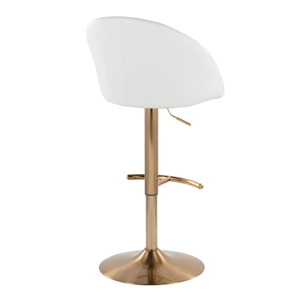 Matisse High Back Adjustable Barstool - Set of 2 - Gold Metal, White PU