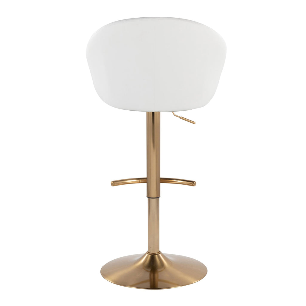 Matisse High Back Adjustable Barstool - Set of 2 - Gold Metal, White PU