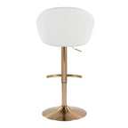 Matisse High Back Adjustable Barstool - Set of 2 - Gold Metal, White PU