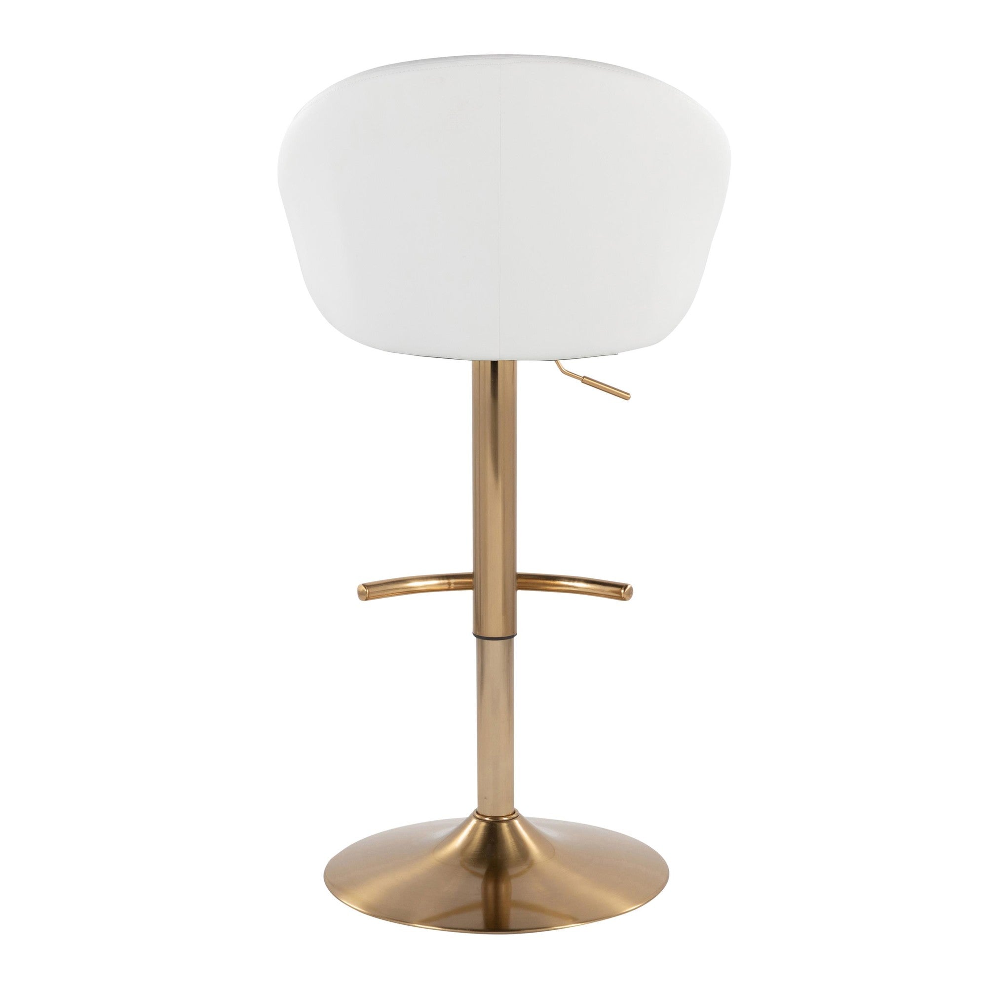Matisse High Back Adjustable Barstool - Set of 2 - Gold Metal, White PU