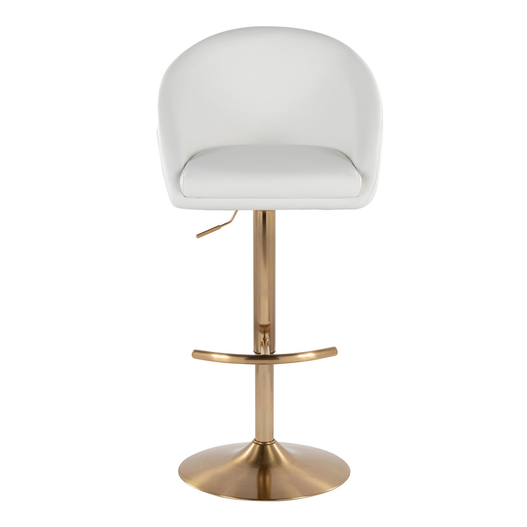 Matisse High Back Adjustable Barstool - Set of 2 - Gold Metal, White PU