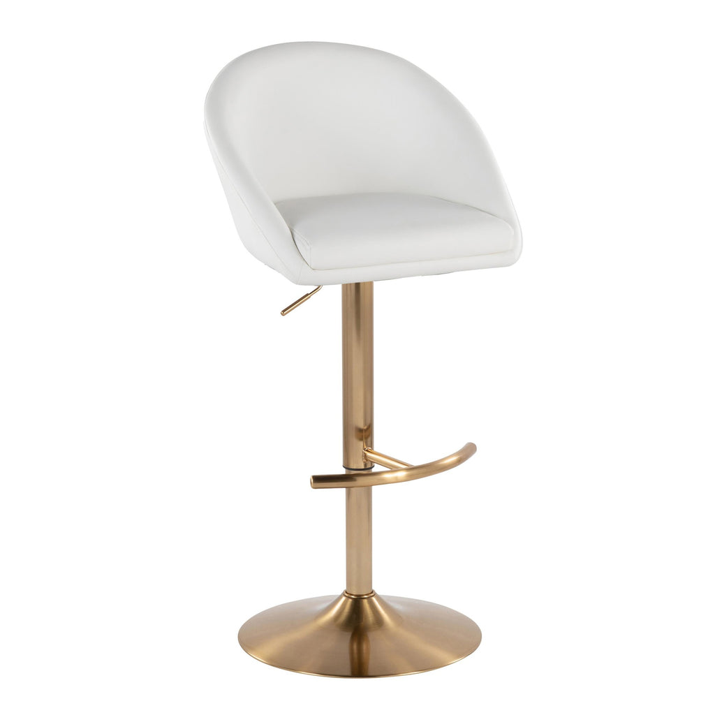 Matisse High Back Adjustable Barstool - Set of 2 - Gold Metal, White PU