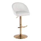 Matisse High Back Adjustable Barstool - Set of 2 - Gold Metal, White PU