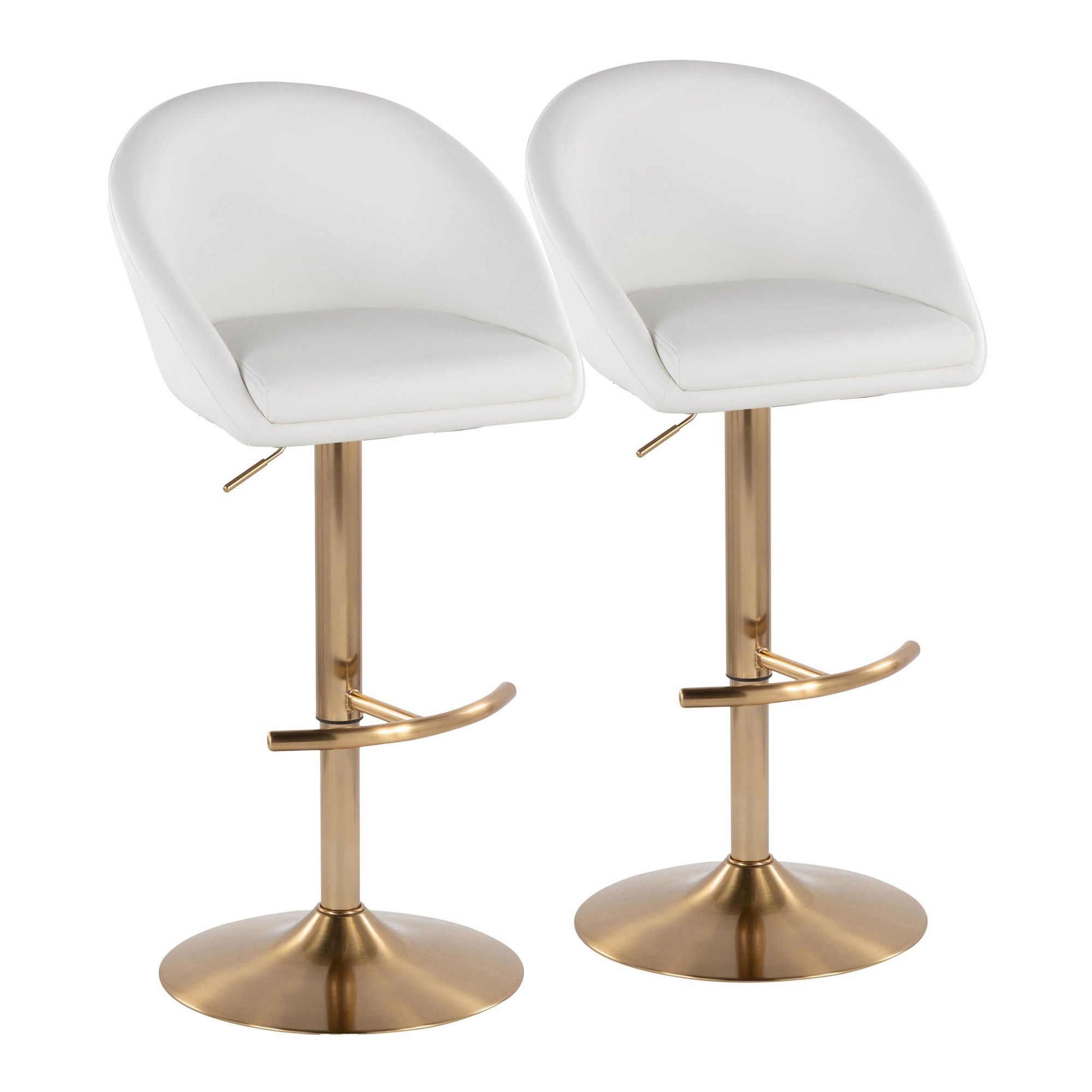 Matisse High Back Adjustable Barstool - Set of 2 - Gold Metal, White PU