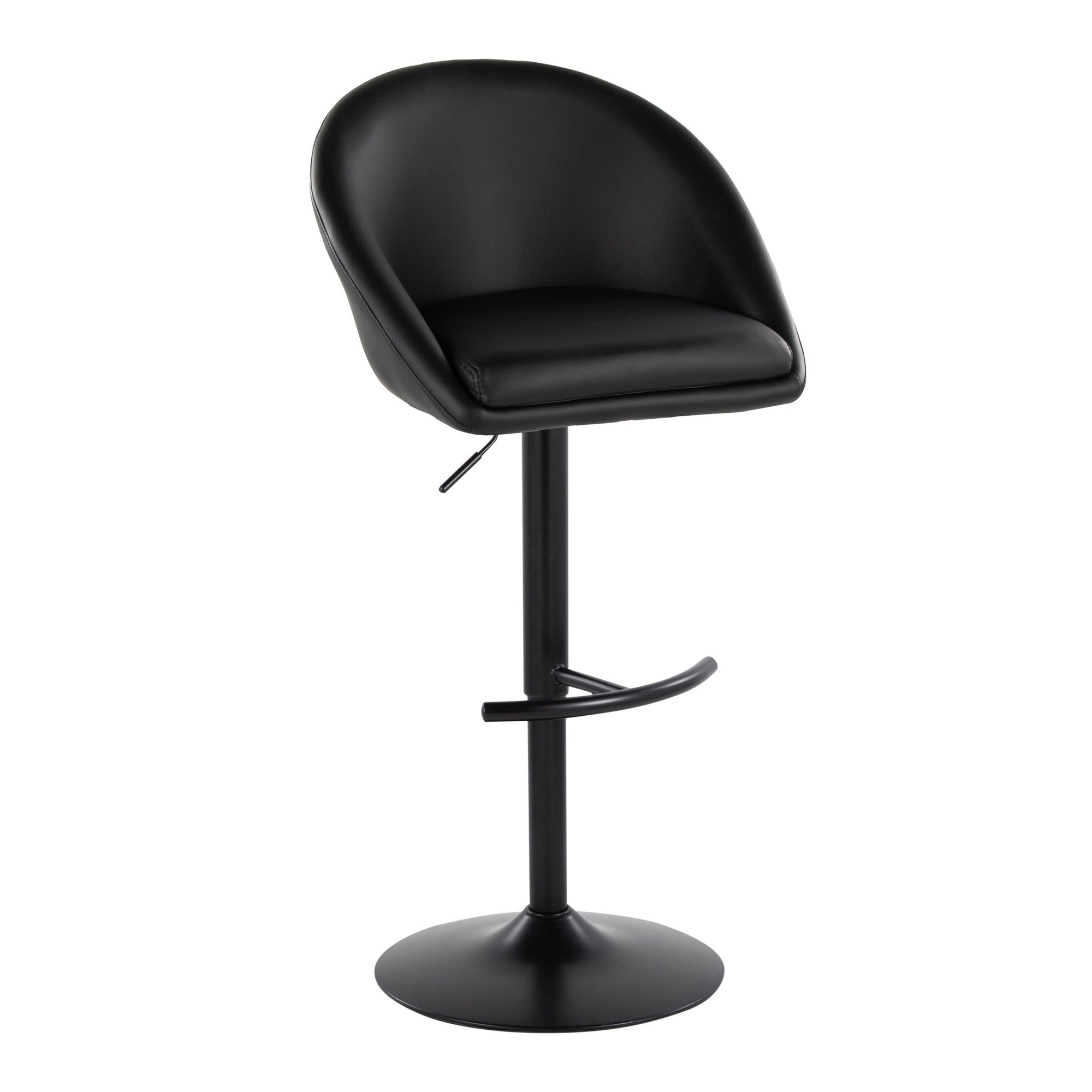 Matisse High Back Adjustable Barstool - Set of 2 - Black Metal, Black PU