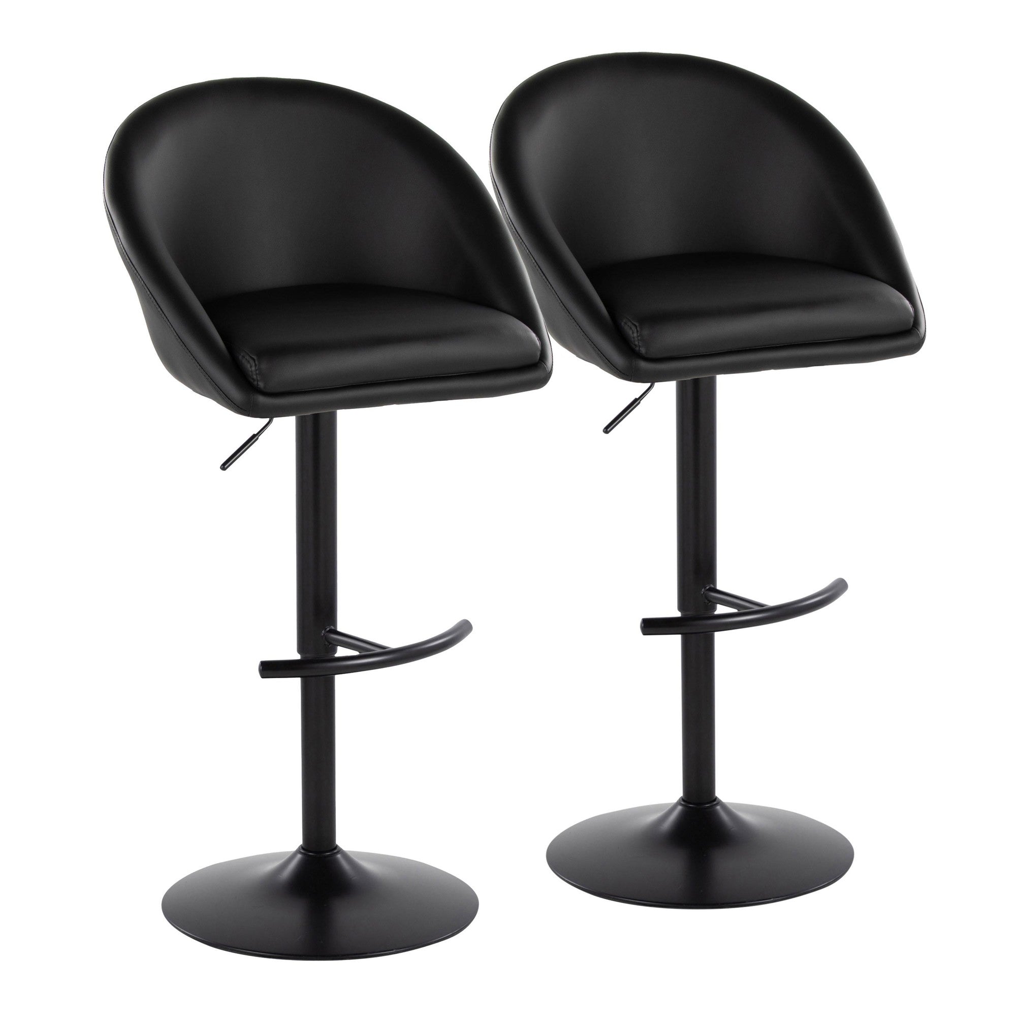 Matisse High Back Adjustable Barstool - Set of 2 - Black Metal, Black PU