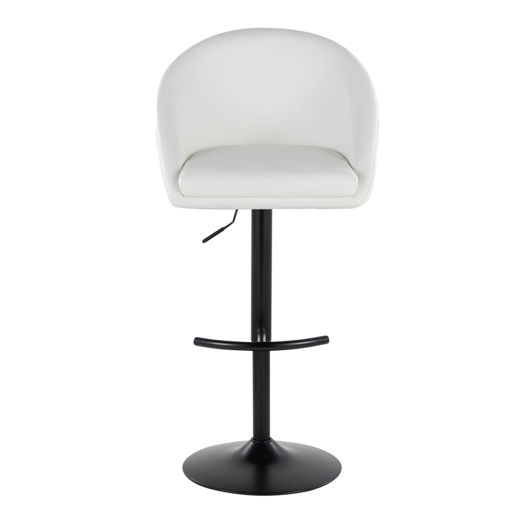 Matisse High Back Adjustable Barstool - Set of 2 - Black Metal, White PU