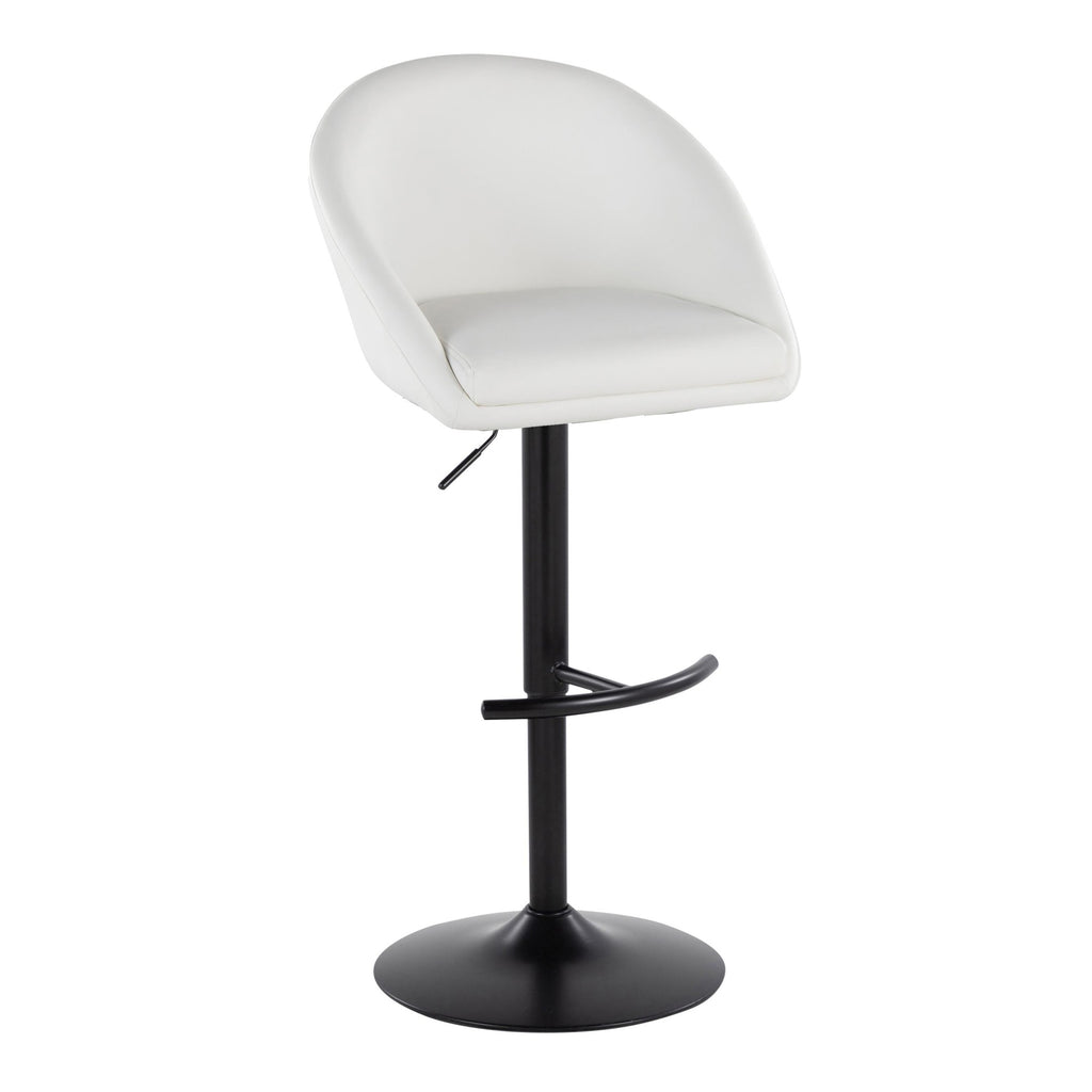 Matisse High Back Adjustable Barstool - Set of 2 - Black Metal, White PU