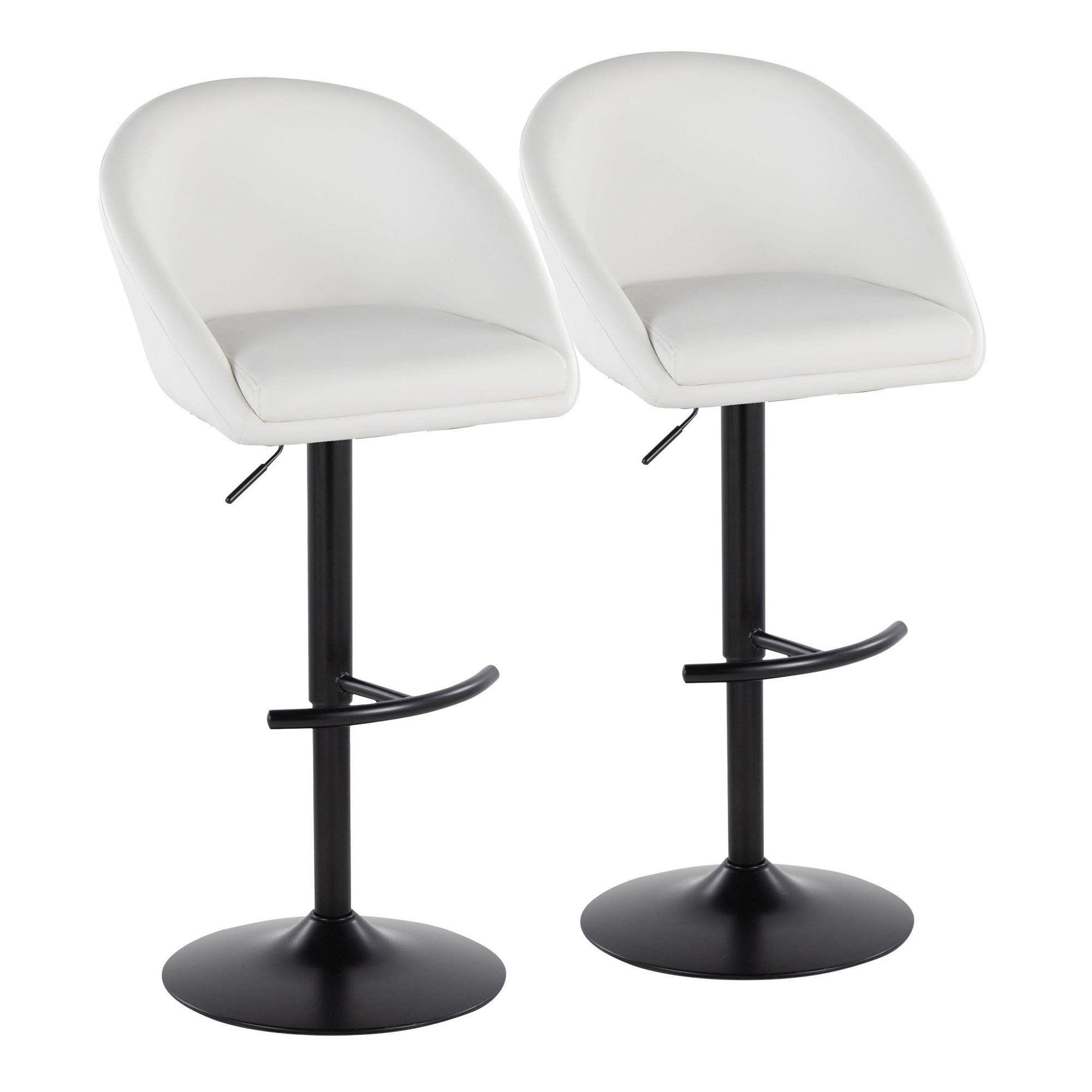 Matisse High Back Adjustable Barstool - Set of 2 - Black Metal, White PU