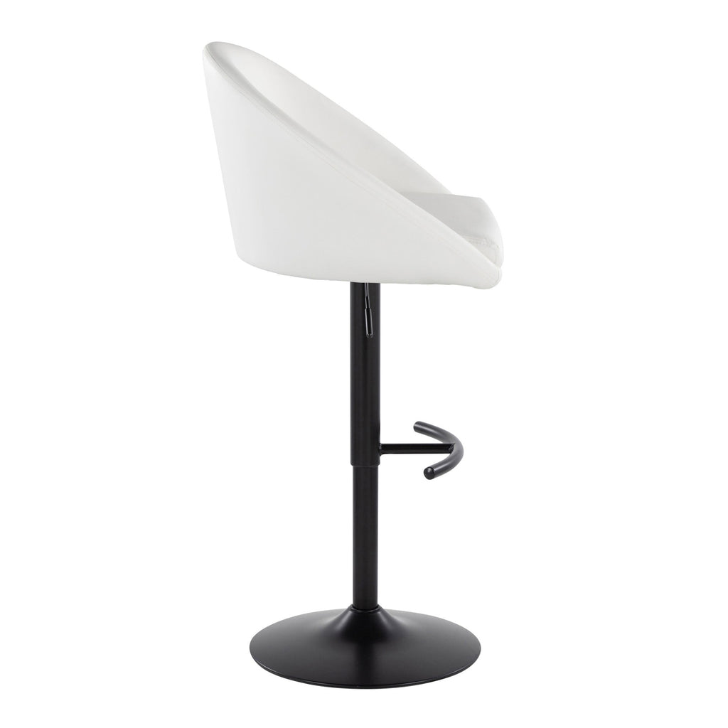Matisse High Back Adjustable Barstool - Set of 2 - Black Metal, White PU