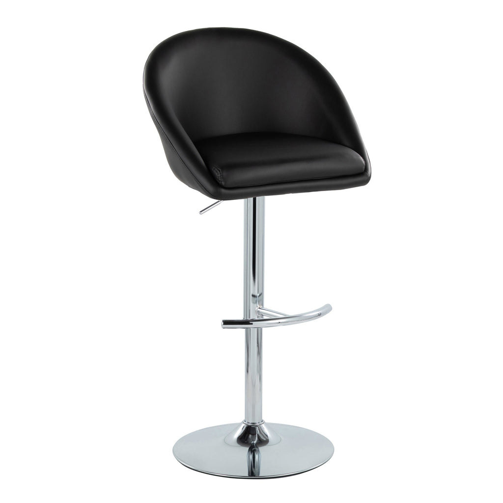 Matisse High Back Adjustable Barstool - Set of 2 - Chrome Metal, Black PU