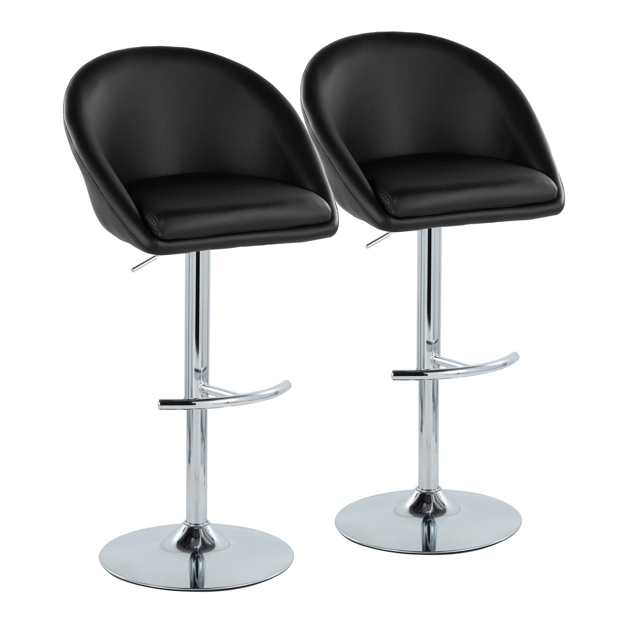 Matisse High Back Adjustable Barstool - Set of 2 - Chrome Metal, Black PU