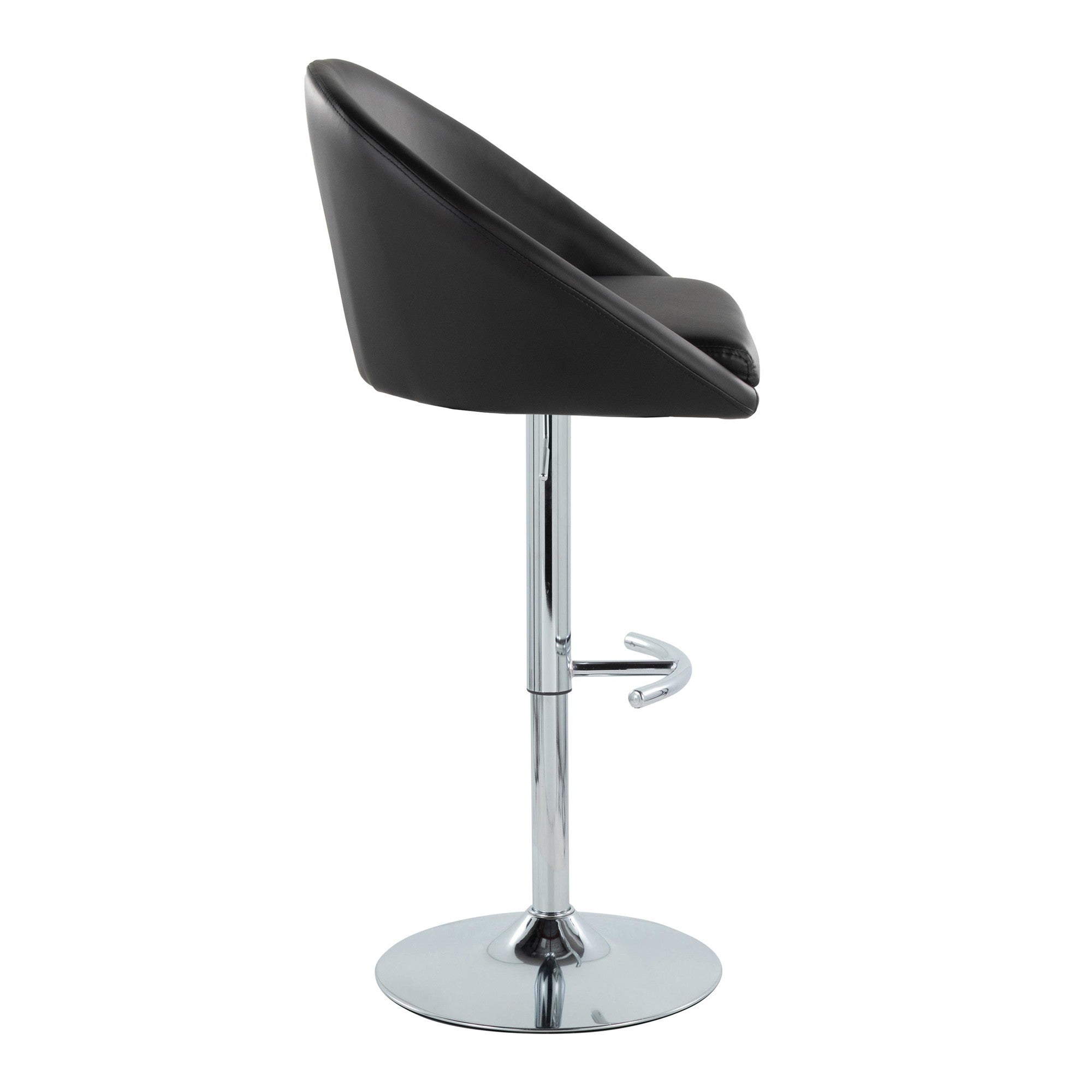 Matisse High Back Adjustable Barstool - Set of 2 - Chrome Metal, Black PU