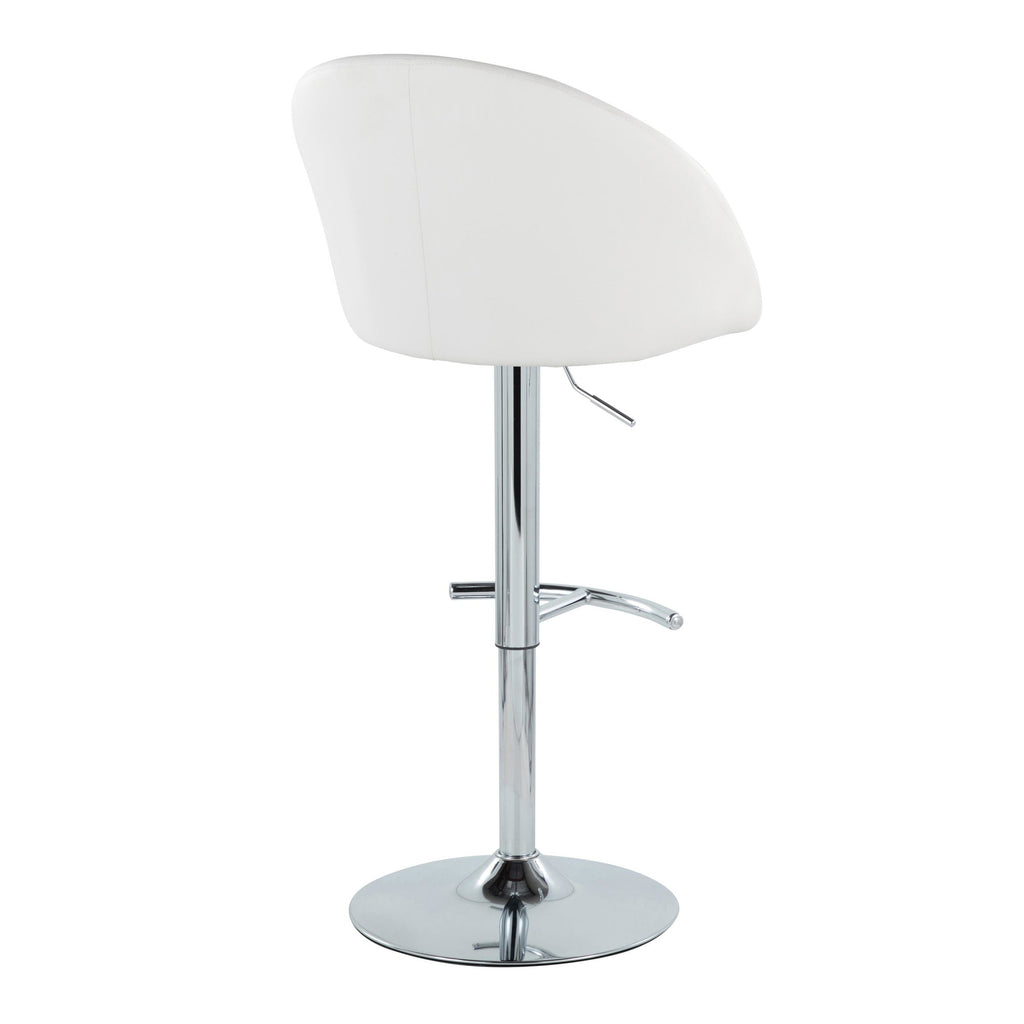 Matisse High Back Adjustable Barstool - Set of 2 - Chrome Metal, White PU