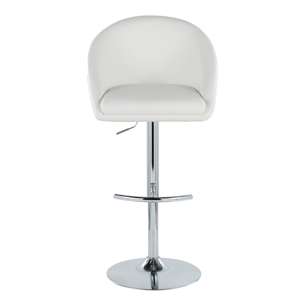 Matisse High Back Adjustable Barstool - Set of 2 - Chrome Metal, White PU