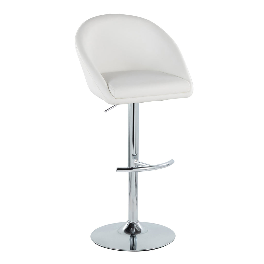 Matisse High Back Adjustable Barstool - Set of 2 - Chrome Metal, White PU