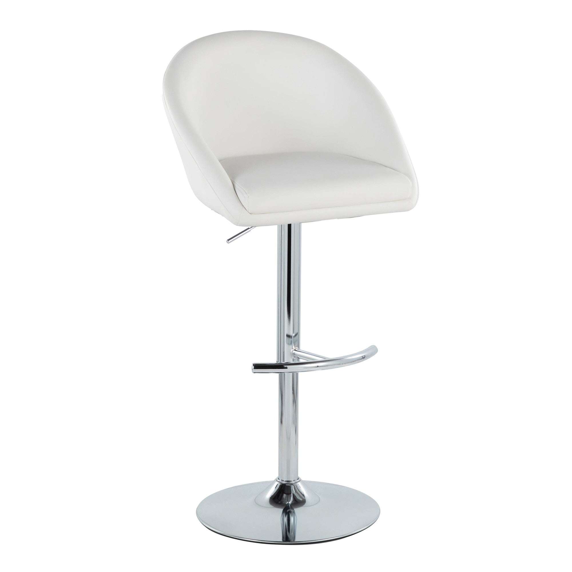 Matisse High Back Adjustable Barstool - Set of 2 - Chrome Metal, White PU
