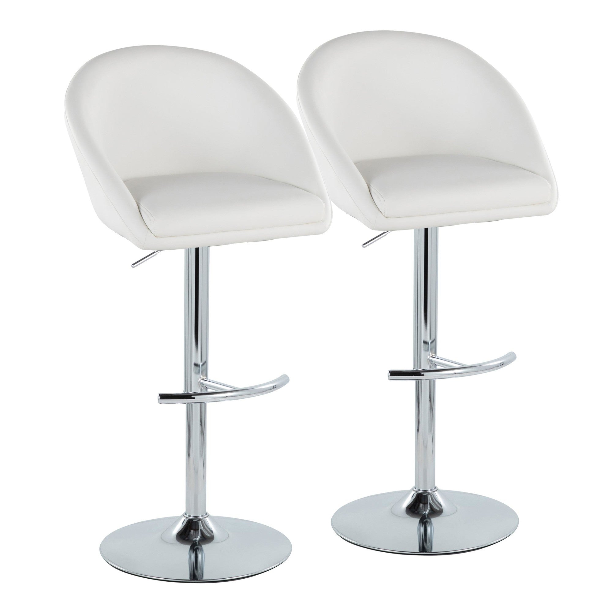 Matisse High Back Adjustable Barstool - Set of 2 - Chrome Metal, White PU