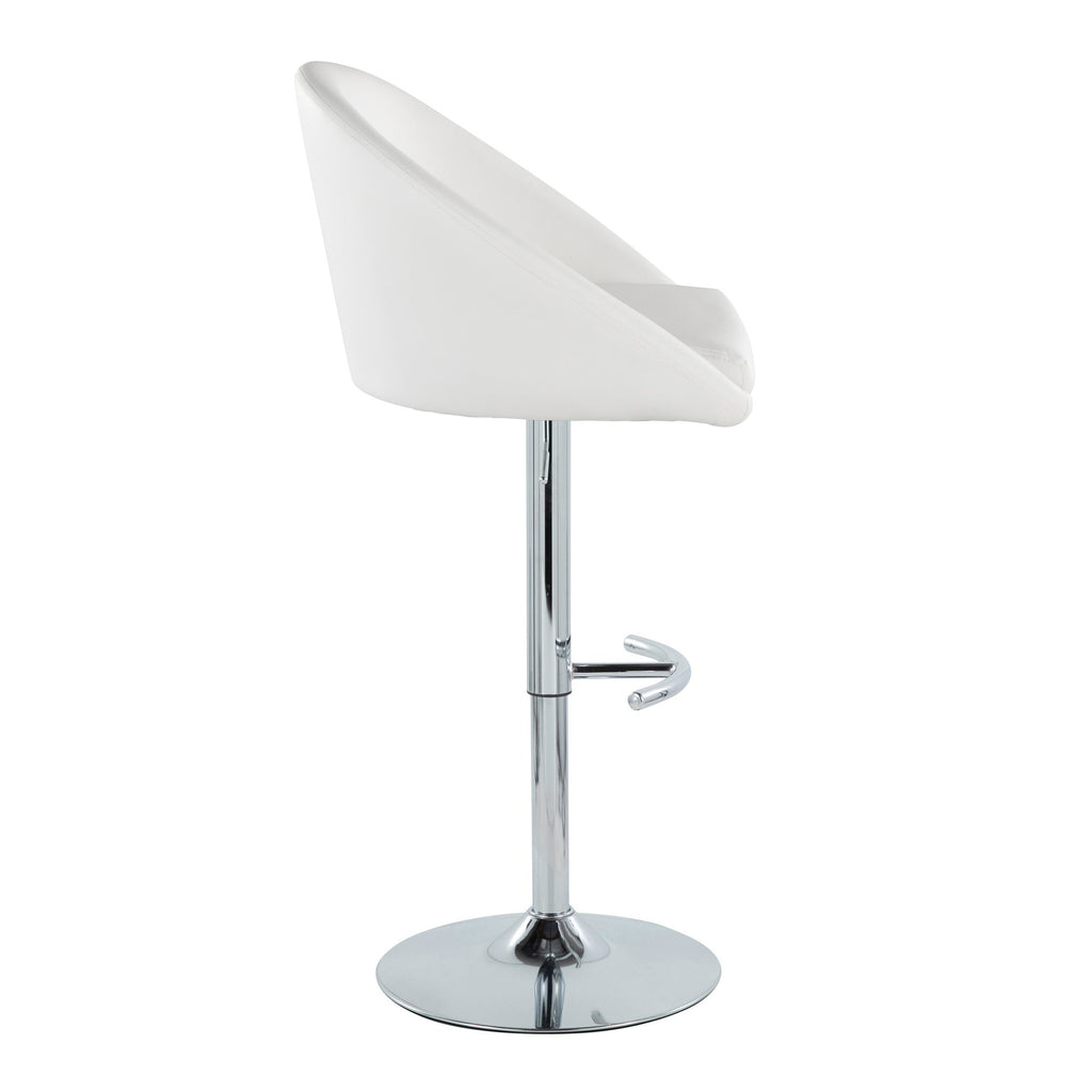 Matisse High Back Adjustable Barstool - Set of 2 - Chrome Metal, White PU