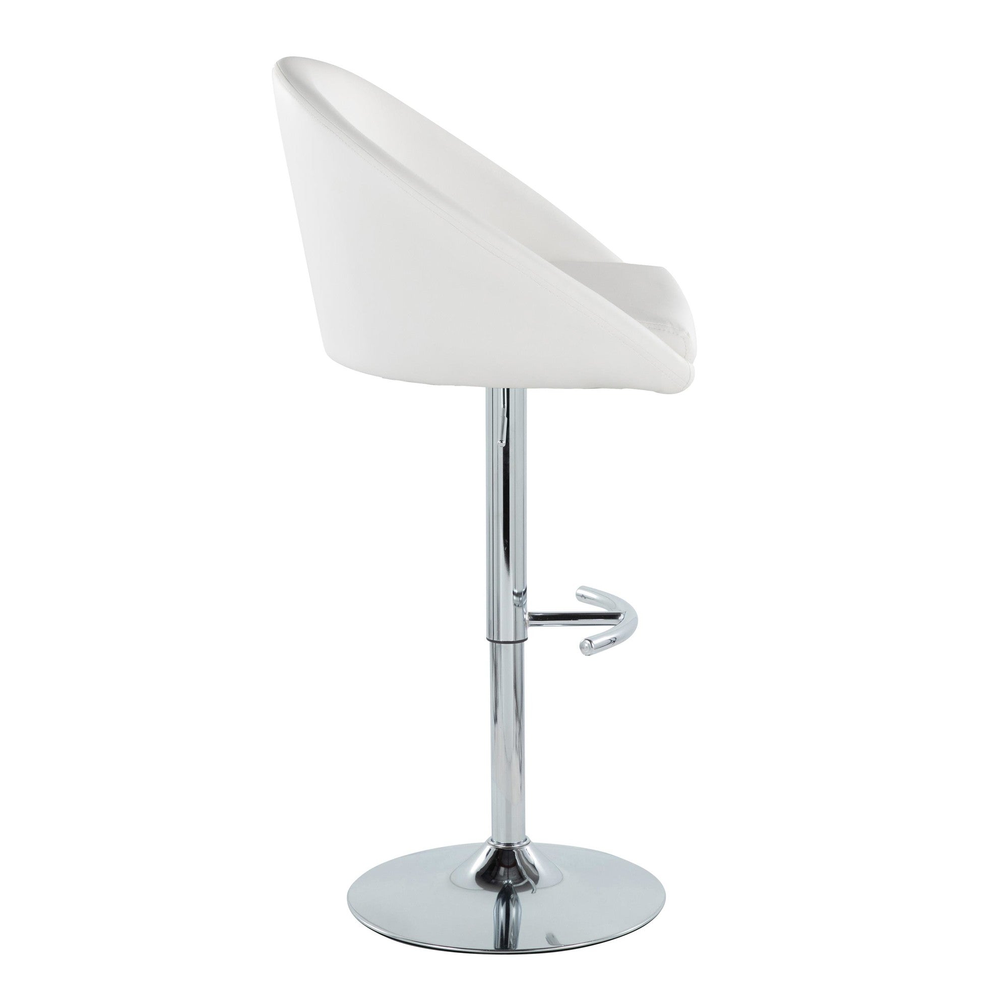 Matisse High Back Adjustable Barstool - Set of 2 - Chrome Metal, White PU